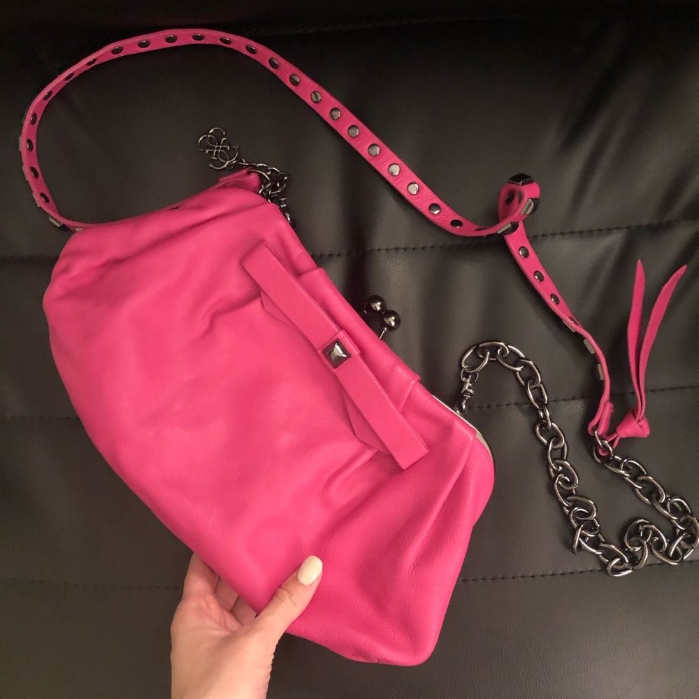 Guess ribbon bow cross body bag in hot pink